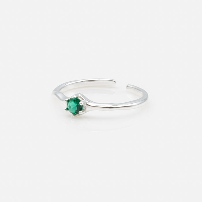 Bague ouverte avec pierre émeraude en argent sterling