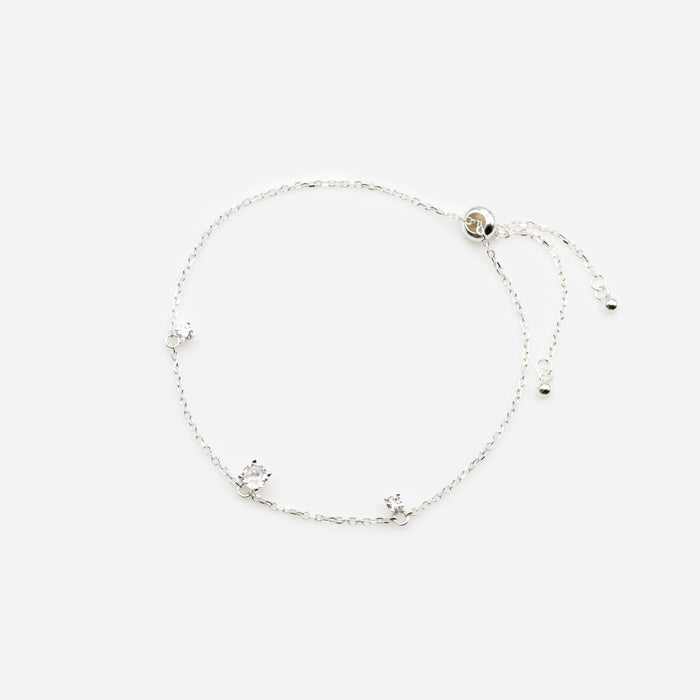 Delicate Adjustable Cubic Zirconia Trio Bracelet in Sterling Silver
