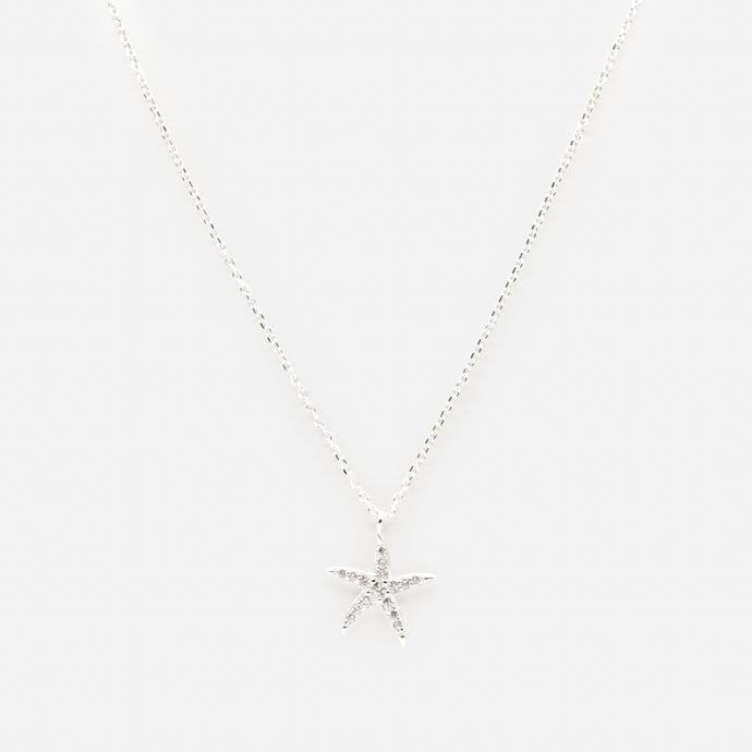 Sterling Silver Starfish and Cubic Zirconia Charm Necklace