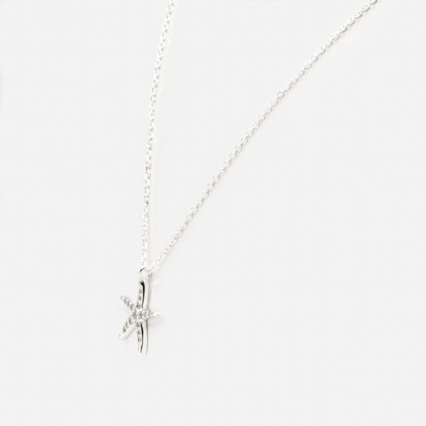 Load image to gallery, Sterling Silver Starfish and Cubic Zirconia Charm Necklace
