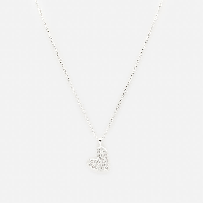 Collier avec breloque coeur plat et zircons cubiques en argent sterling