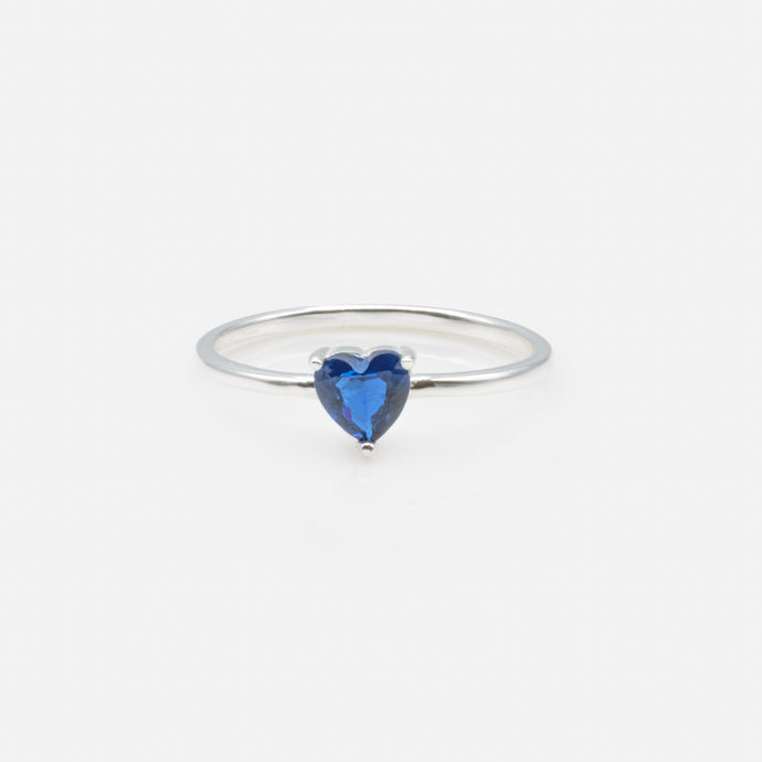 Sterling Silver Heart Shaped Blue Stone Ring