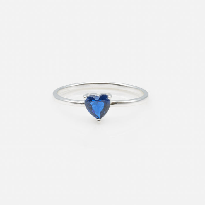 Bague pierre bleue en forme de coeur en argent sterling