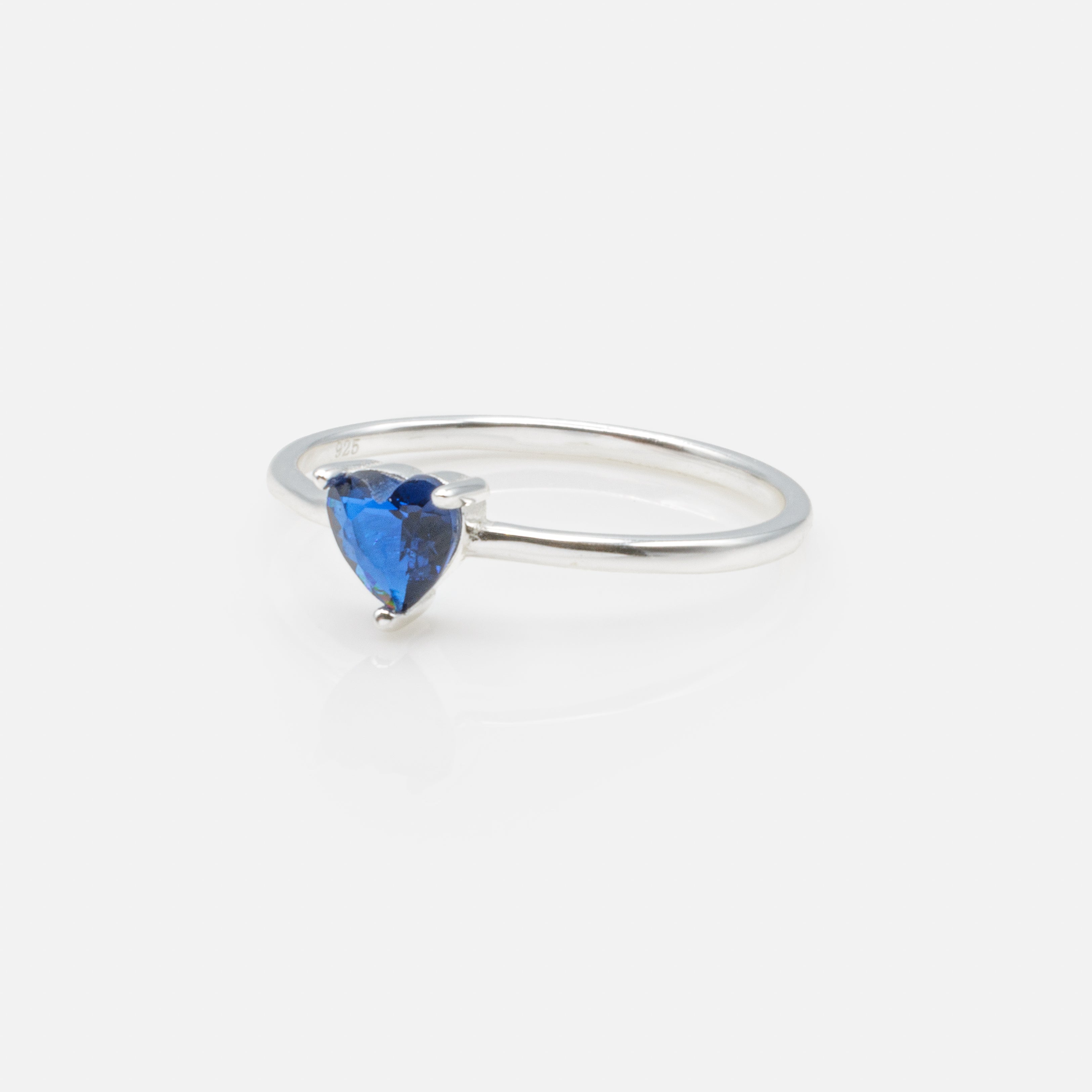 Sterling Silver Heart Shaped Blue Stone Ring