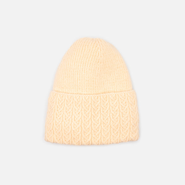 Load image into Gallery viewer, Beige knit beanie with braided flap
