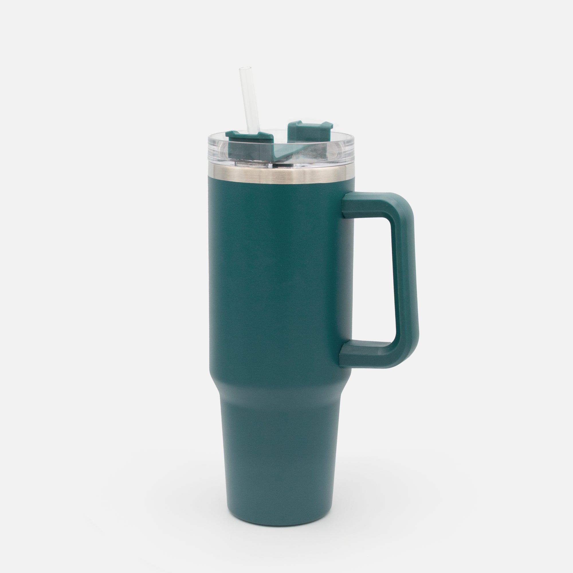 Large Teal Stainless Steel Travel Mug with Straw