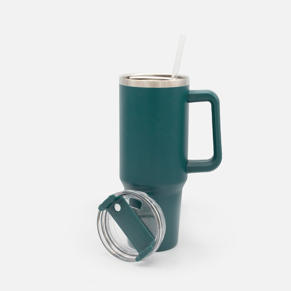 Charger l&#39;image dans la galerie, Grande tasse de voyage sarcelle en acier inoxydable avec paille
