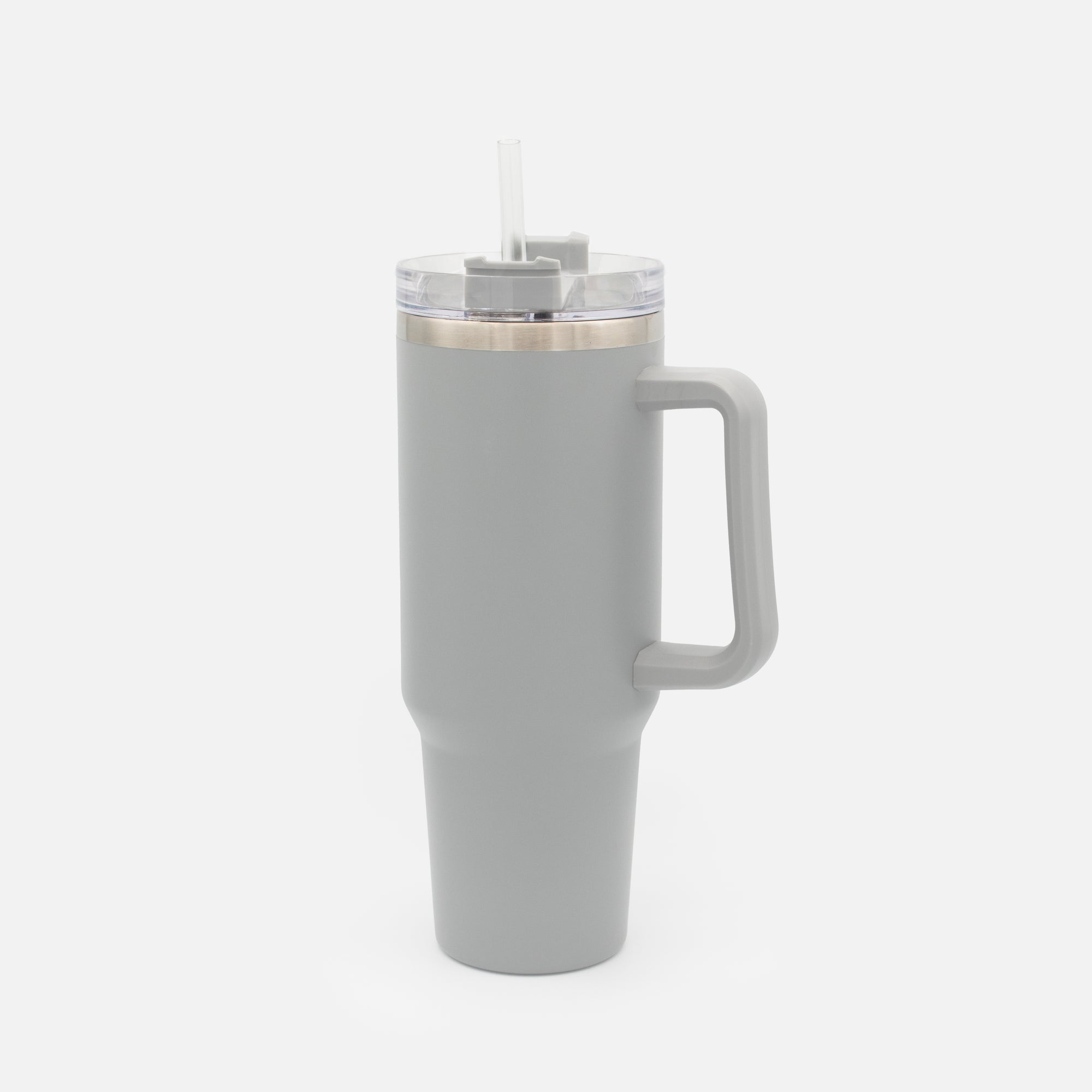 Large Pale Gray Stainless Steel Travel Mug with Straw