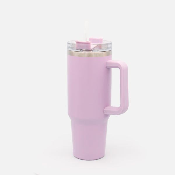 Charger l&#39;image dans la galerie, Grande tasse de voyage lilas en acier inoxydable avec paille
