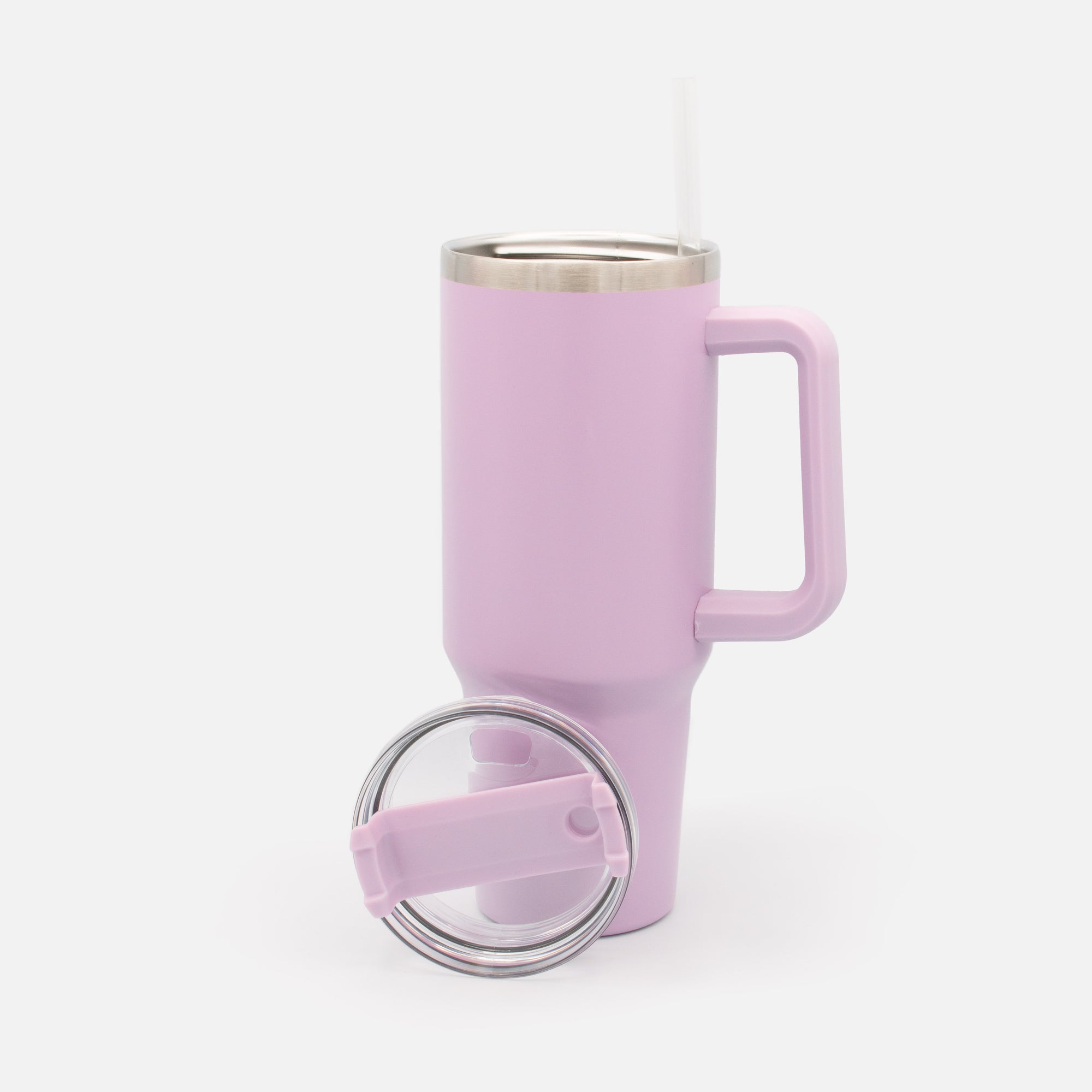 Grande tasse de voyage lilas en acier inoxydable avec paille