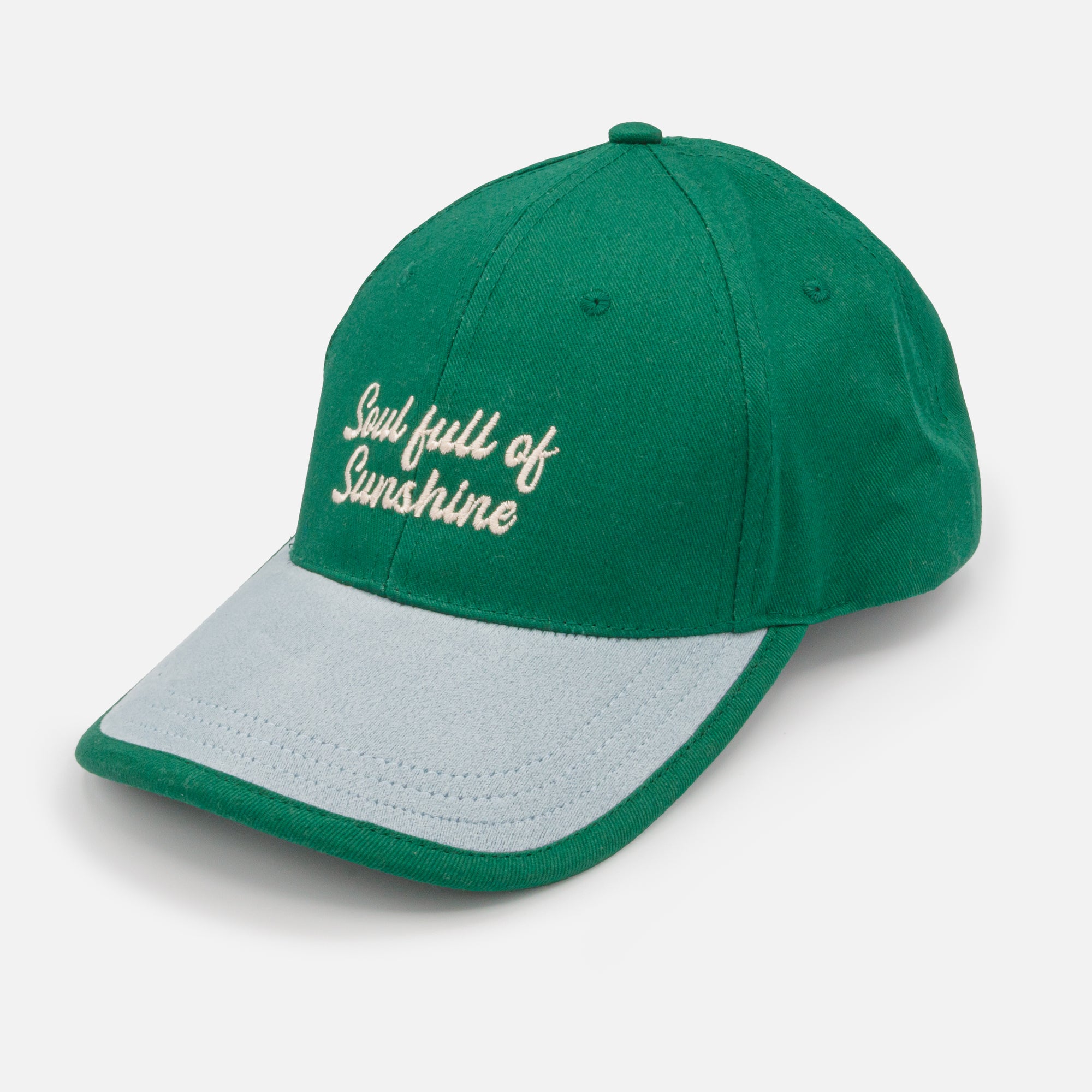 Casquette vert foncé "Soul full of Sunshine" avec palette en denim