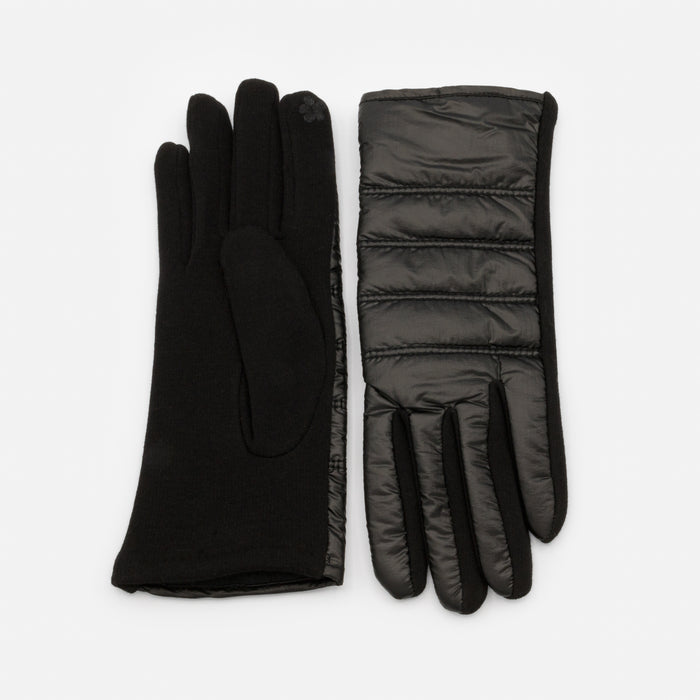 Gants tactiles noirs en tissu effet matelassé
