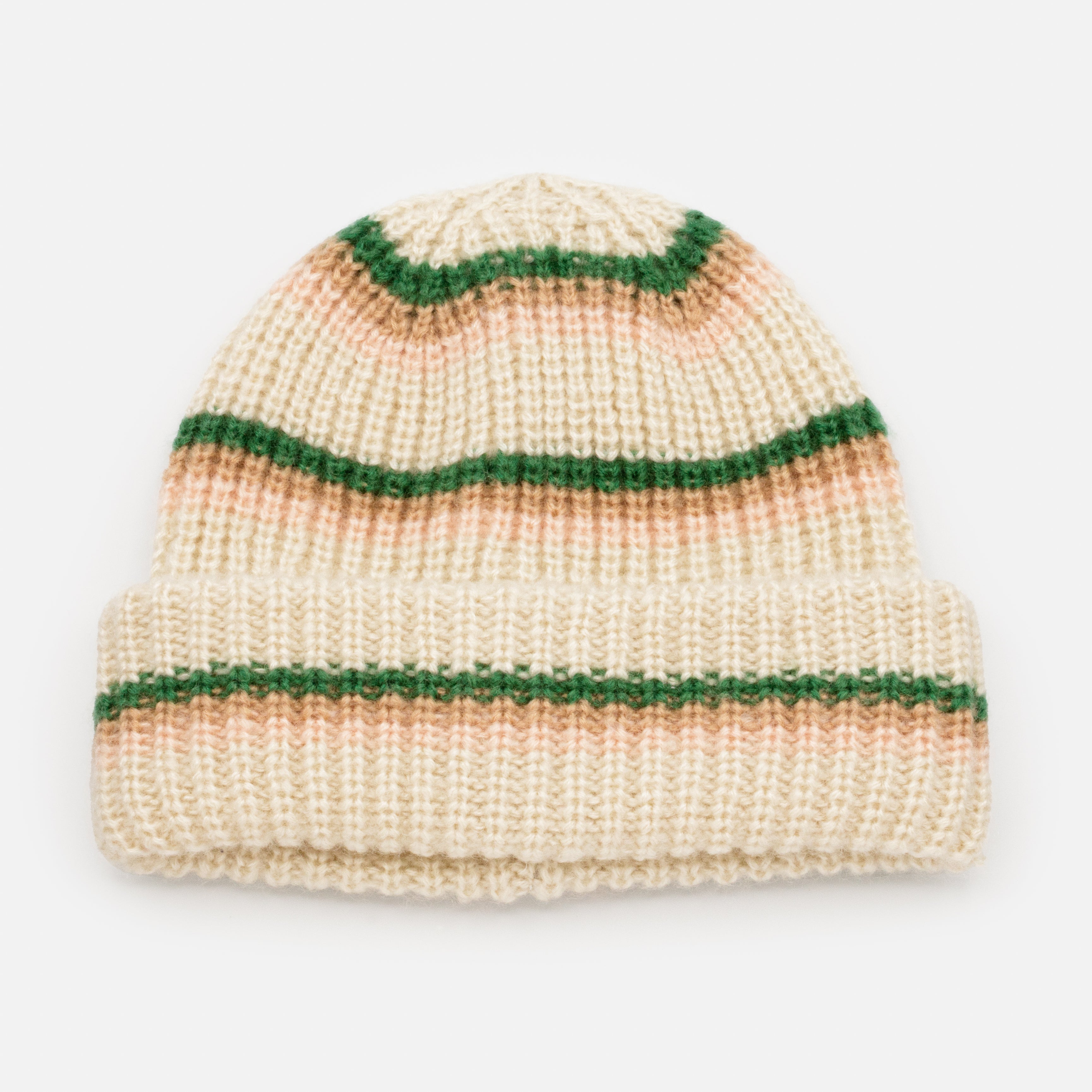 Ivory beanie with colorful stripes in small knit