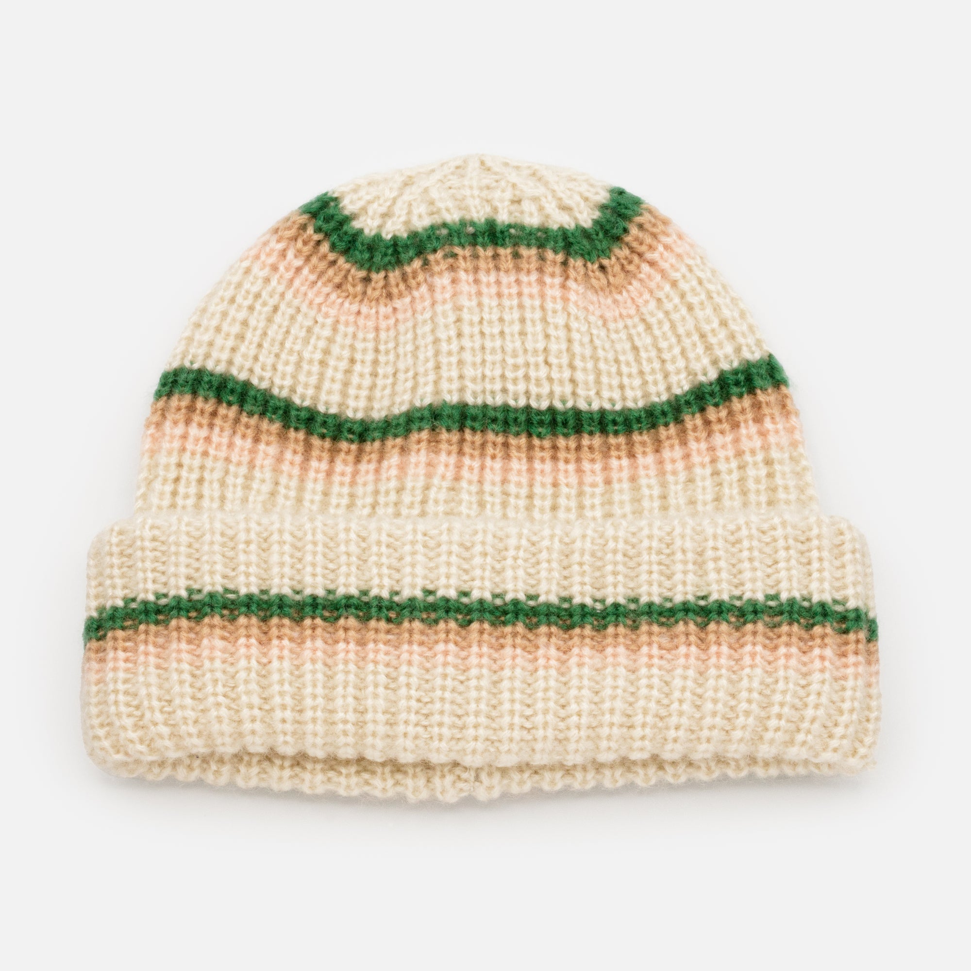 Tuque ivoire à rayures colorées en tricot à petites mailles