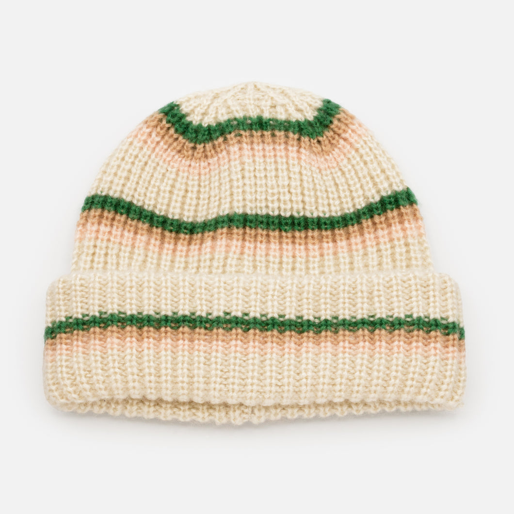Tuque ivoire à rayures colorées en tricot à petites mailles