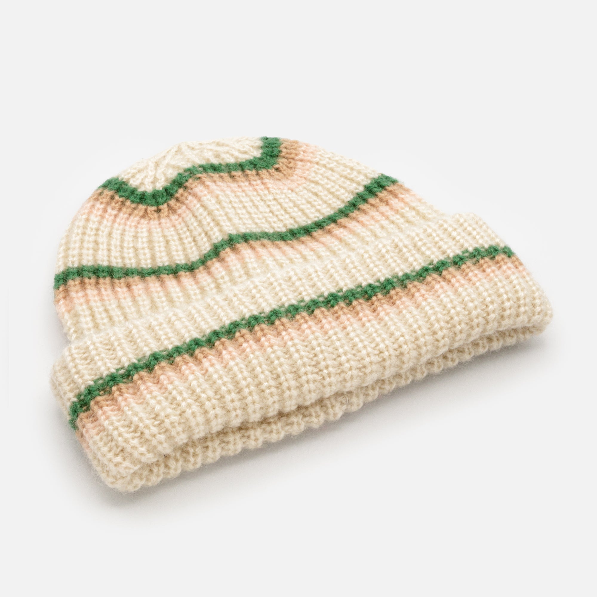 Tuque ivoire à rayures colorées en tricot à petites mailles