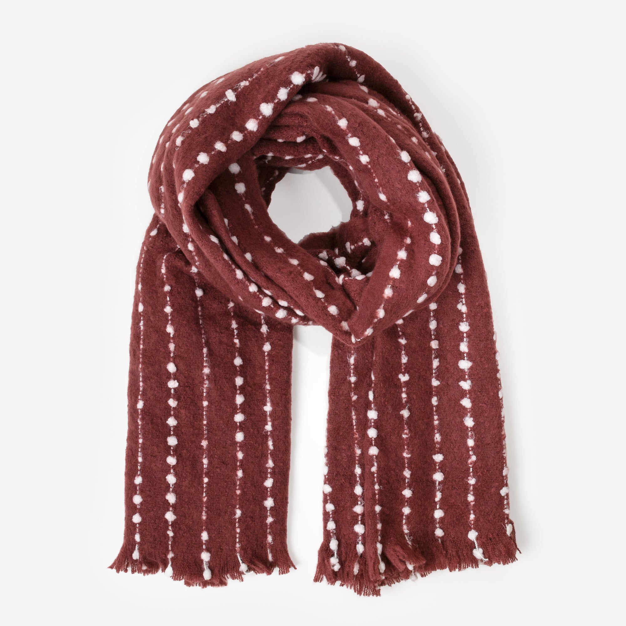 Cozy burgundy scarf with ivory garlands