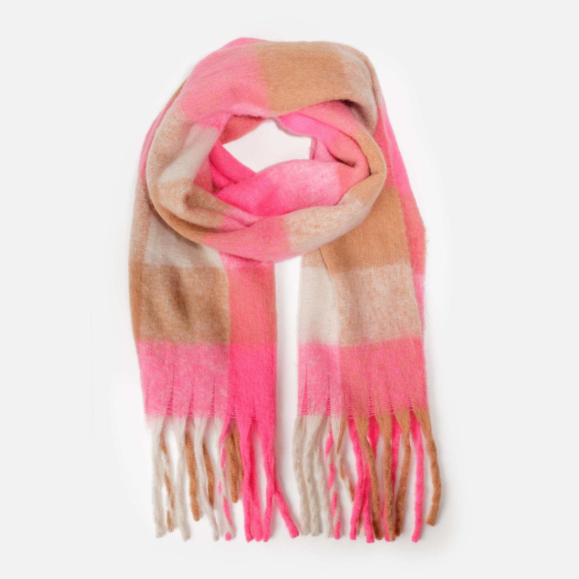 Foulard douillet ivoire à carreaux roses et beiges