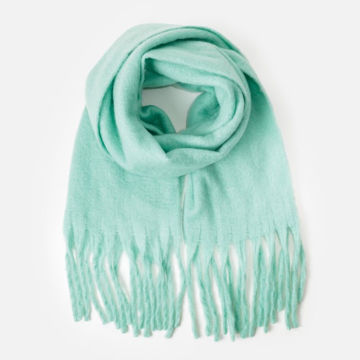 Foulard douillet vert menthe à franges