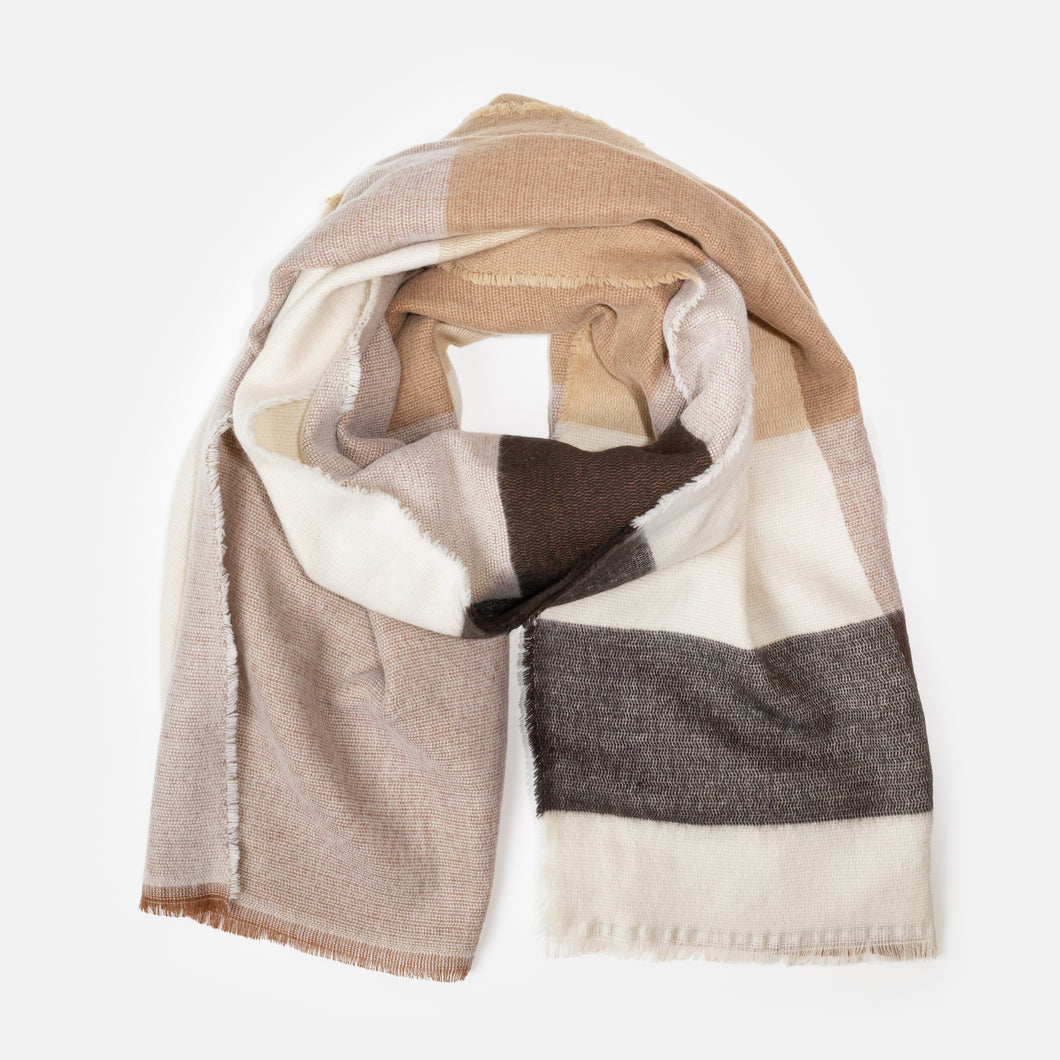 Foulard ivoire à bandes beiges et noires
