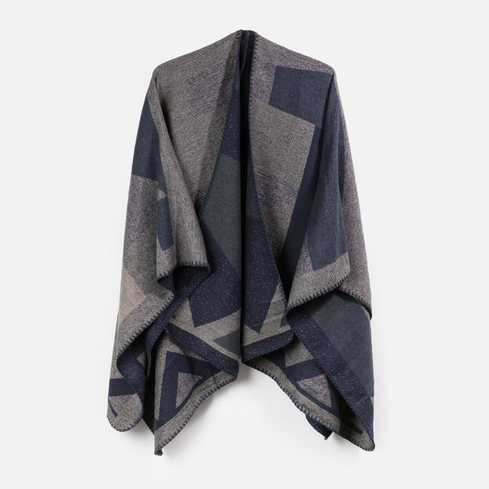 Poncho marine et vert foncé à motifs géométriques