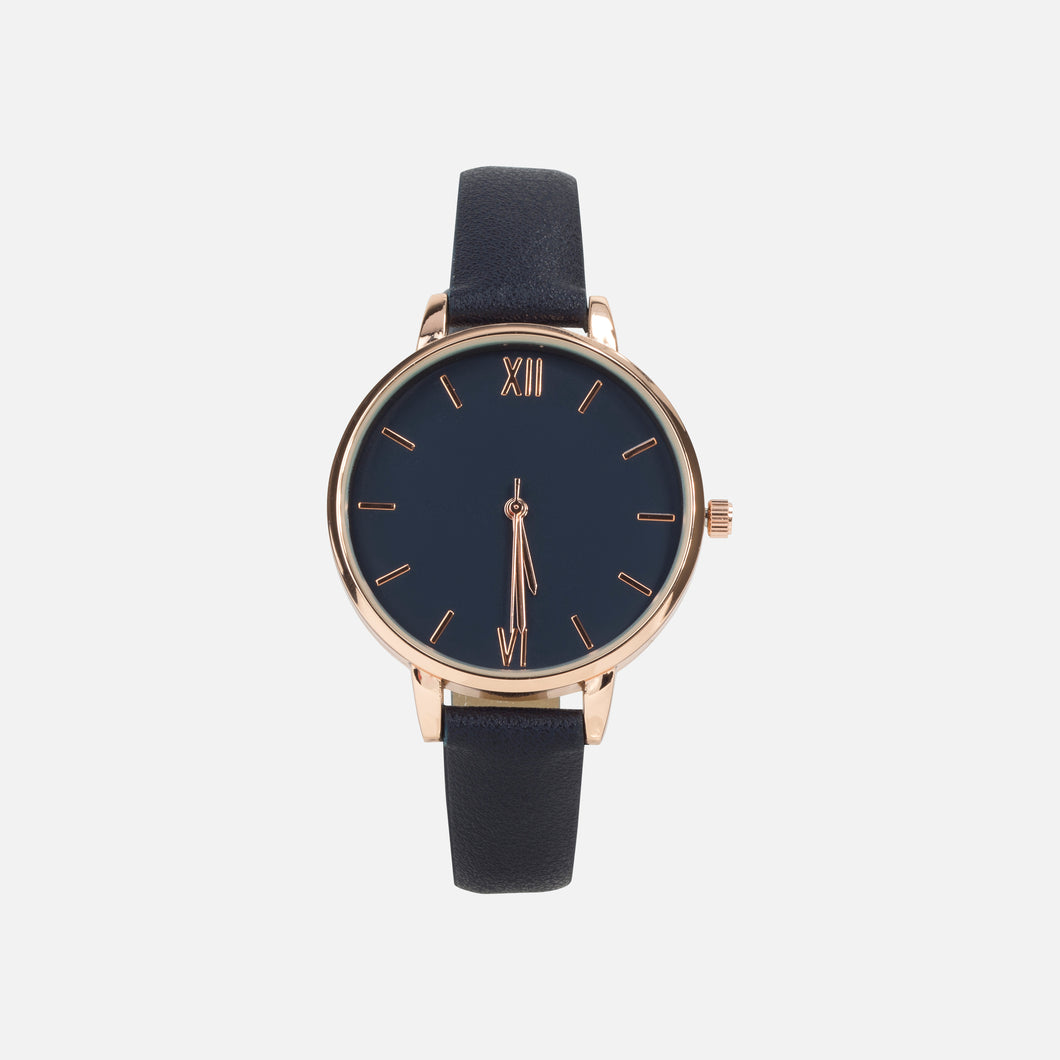 Montre bleue marine cadran rond