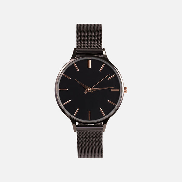 Load image into Gallery viewer, Black watch with mesh bracelet and round dial

