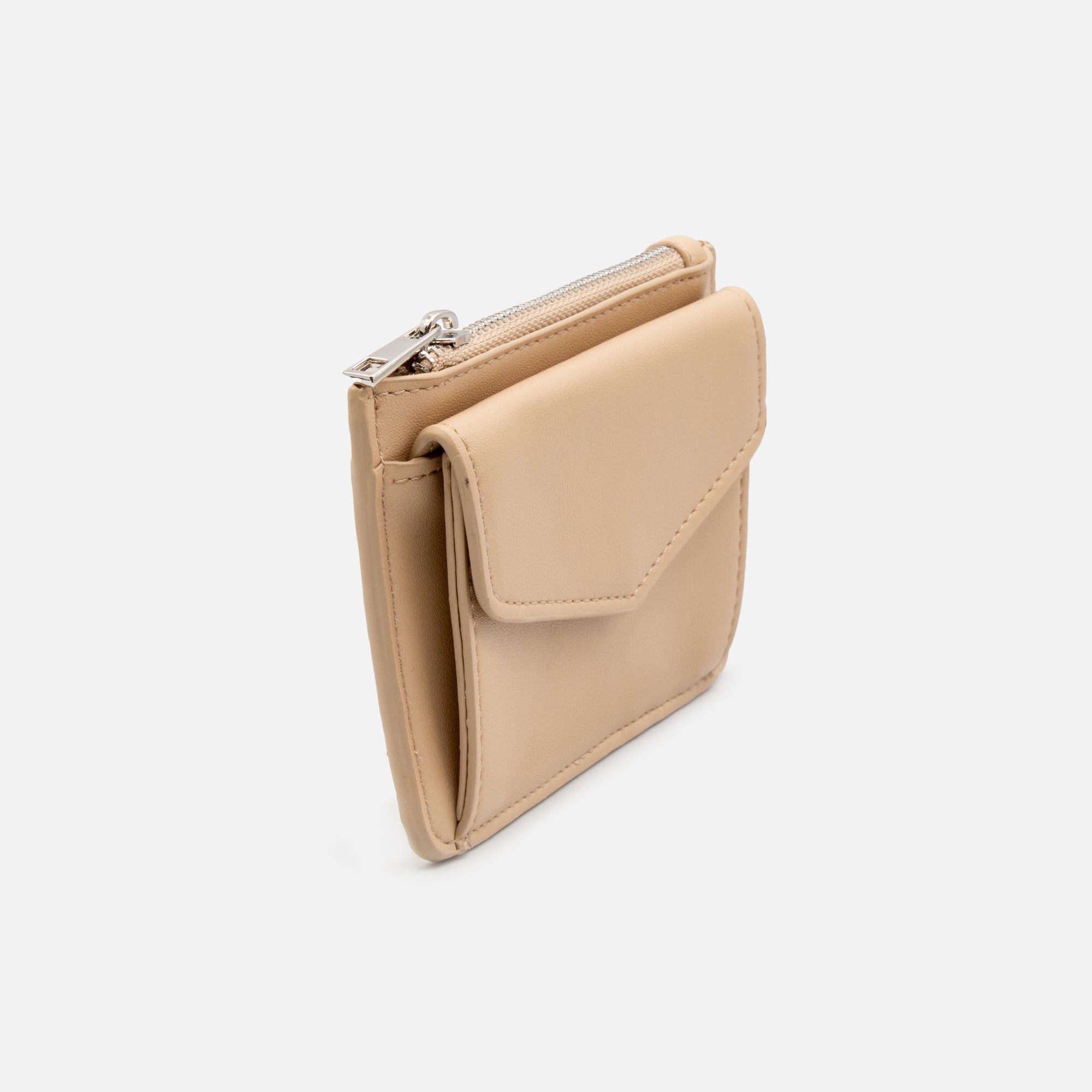Small beige card holder with zipper