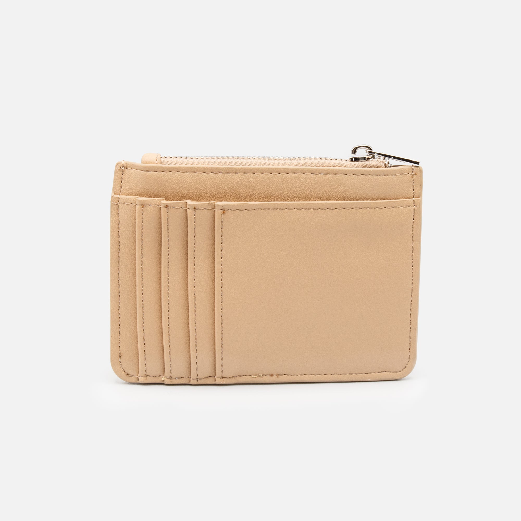 Small beige card holder with zipper