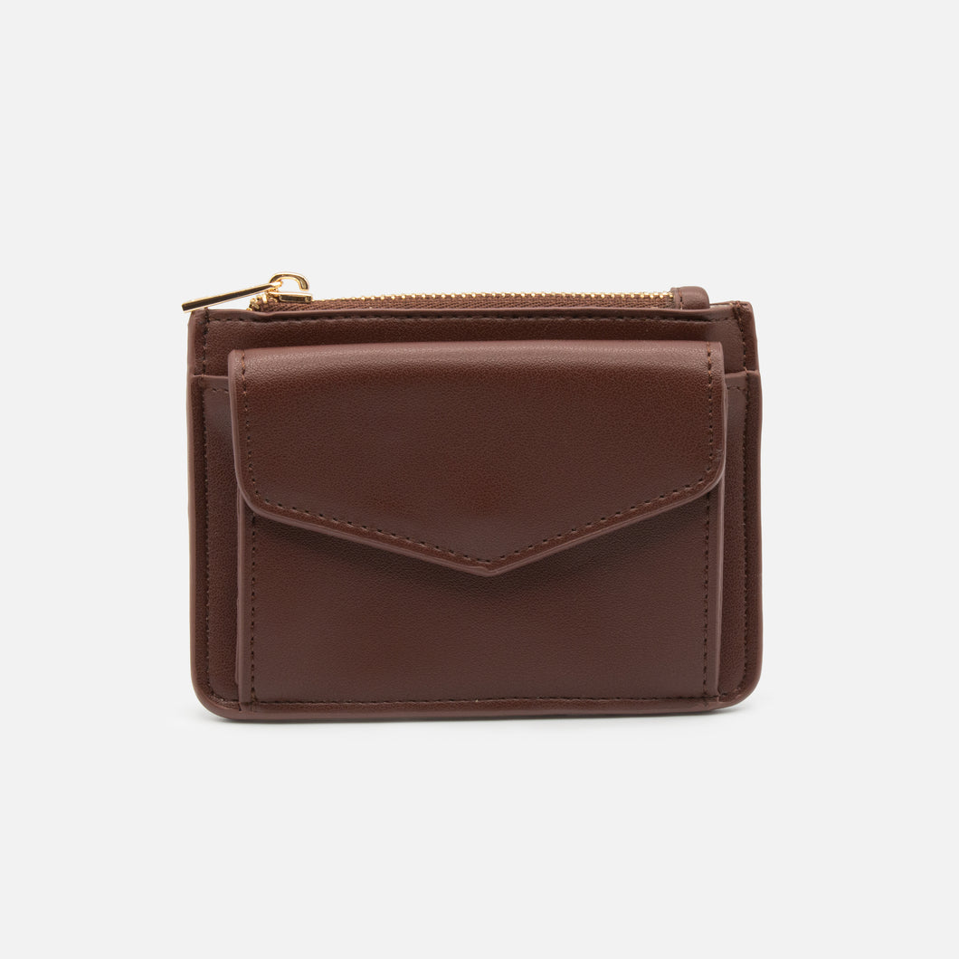 Small brown card holder with zipper