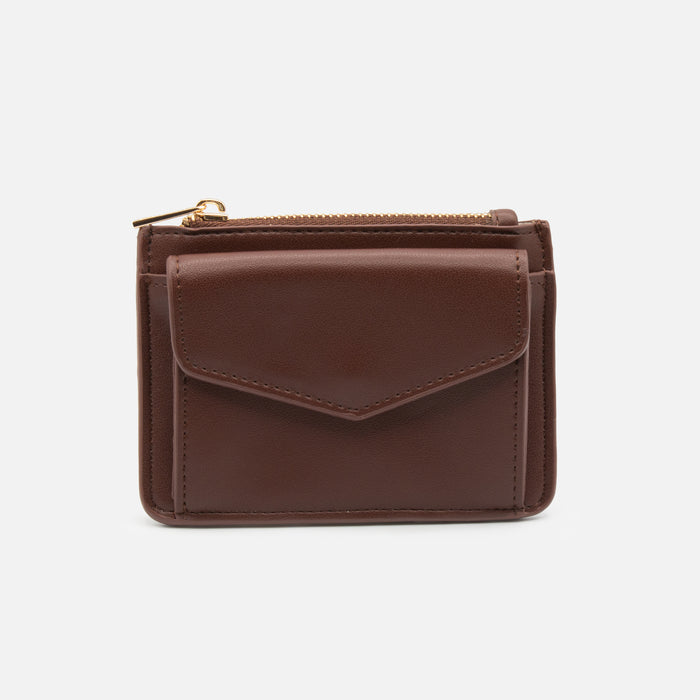 Petit porte-cartes brun avec fermeture éclair