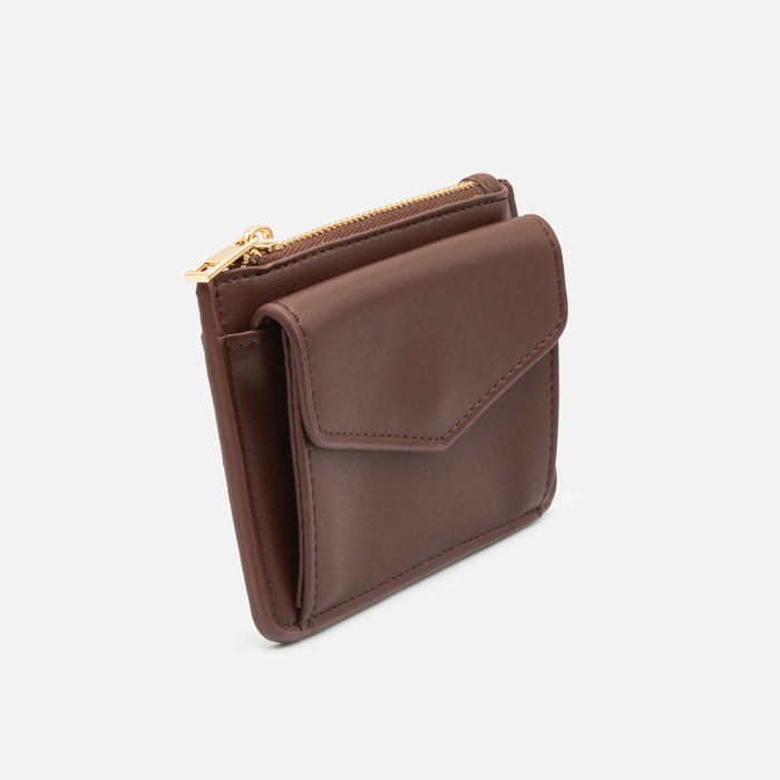Petit porte-cartes brun avec fermeture éclair