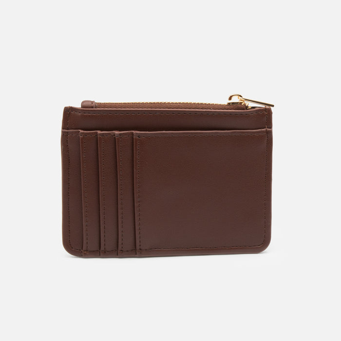 Petit porte-cartes brun avec fermeture éclair