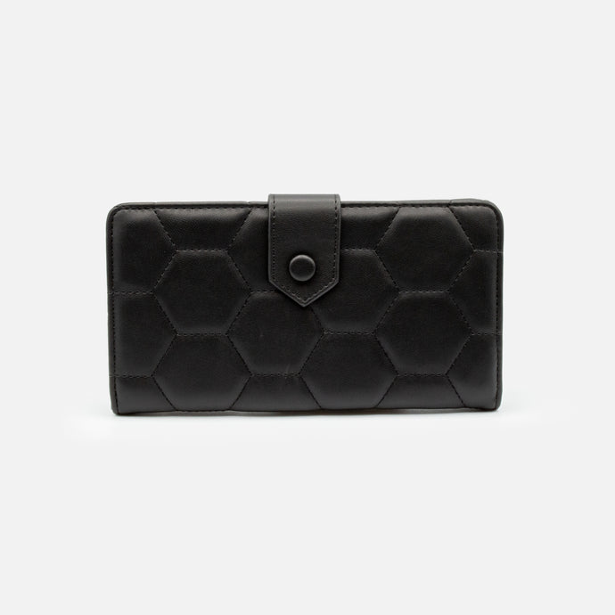 Portefeuille noir matelassé motifs hexagonaux