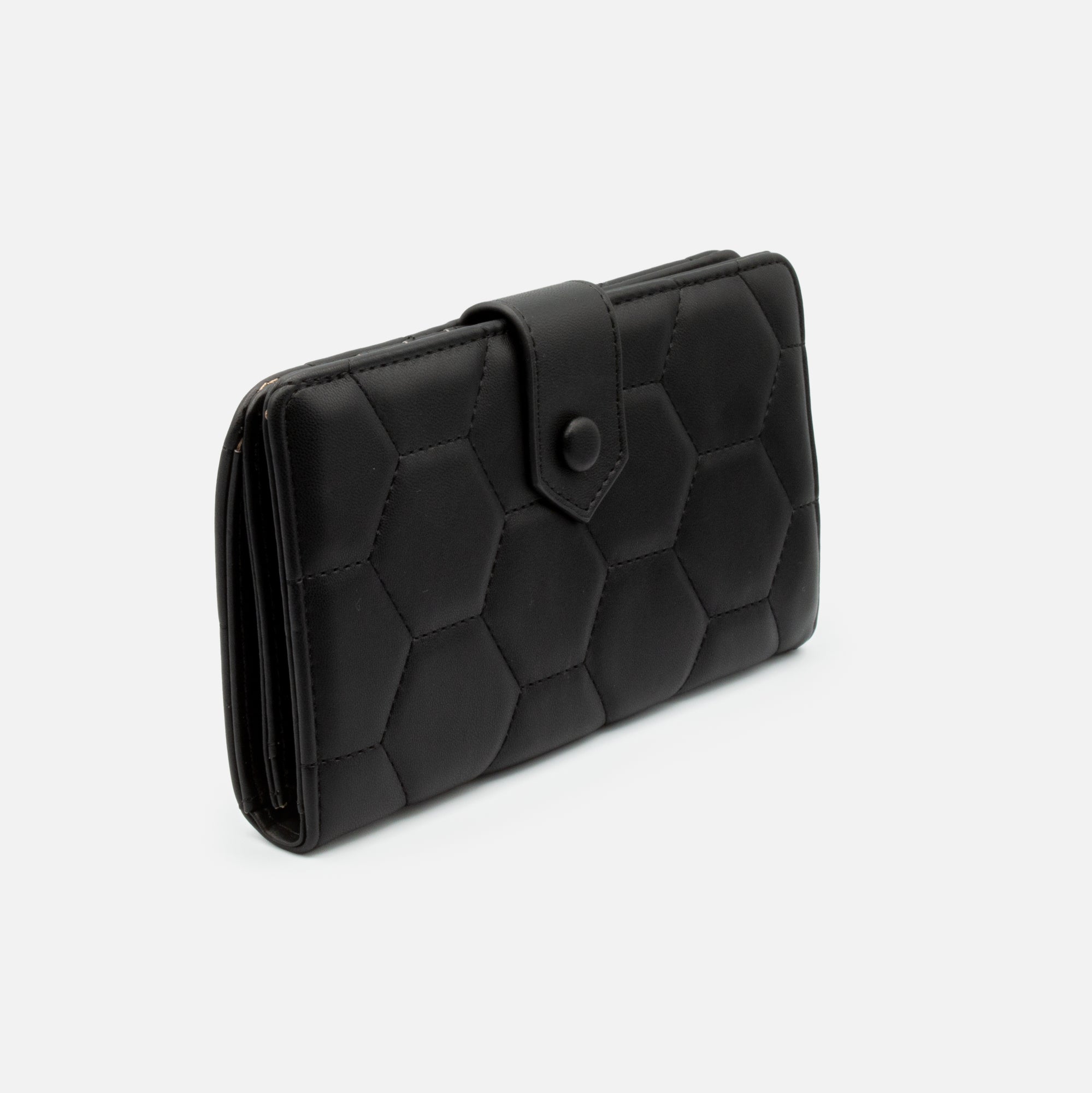 Black quilted hexagonal pattern wallet