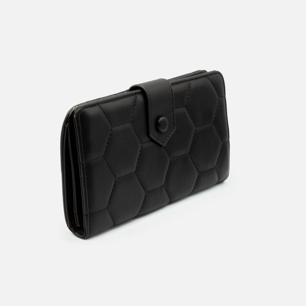 Load image into Gallery viewer, Black quilted hexagonal pattern wallet
