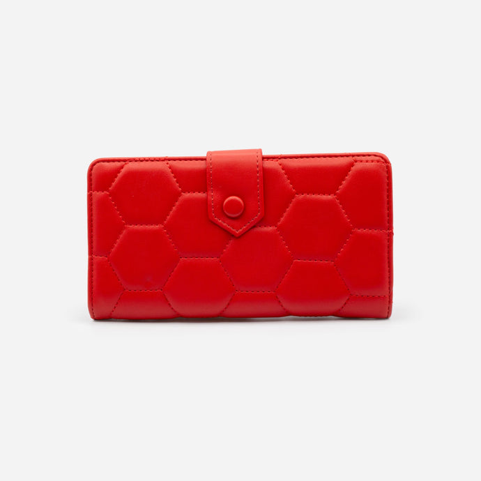 Portefeuille rouge matelassé motifs hexagonaux
