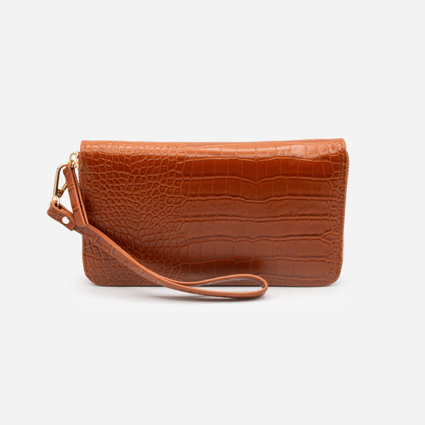 Load image into Gallery viewer, Brown crocodile skin pattern wallet with strap

