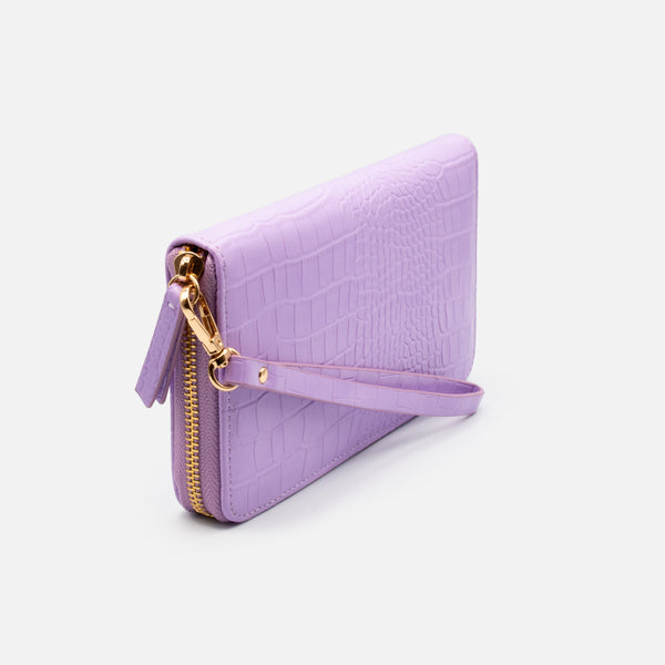 Load image into Gallery viewer, Lilac crocodile skin wallet with strap
