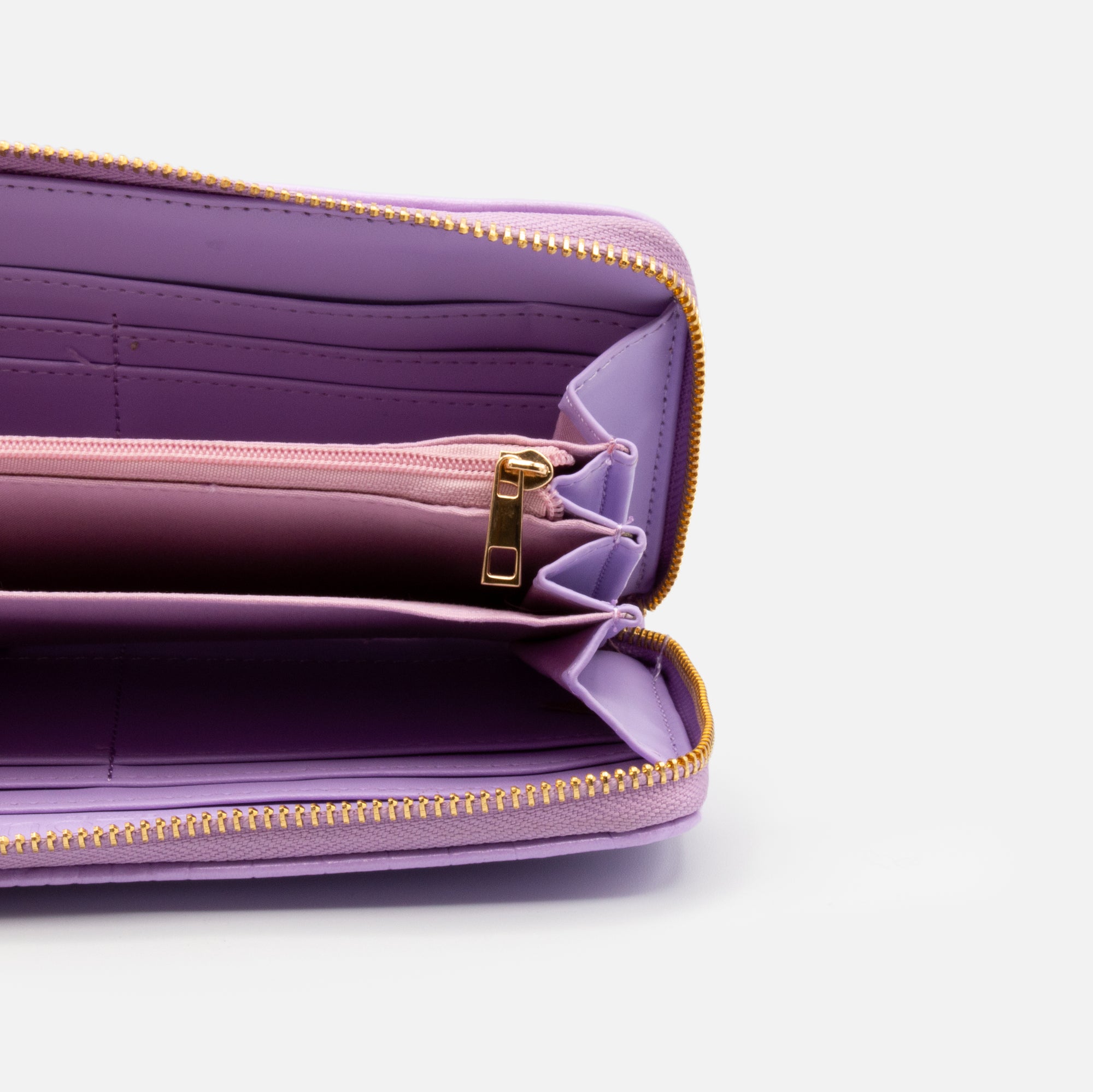 Lilac crocodile skin wallet with strap