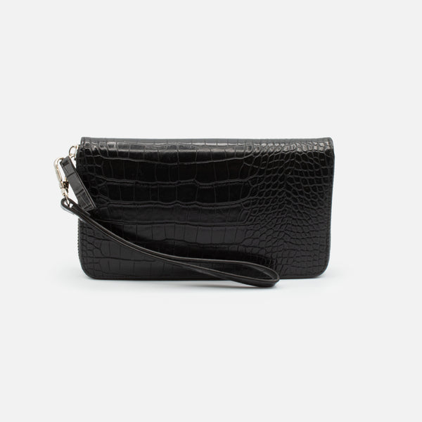 Load image into Gallery viewer, Black crocodile skin pattern wallet with strap
