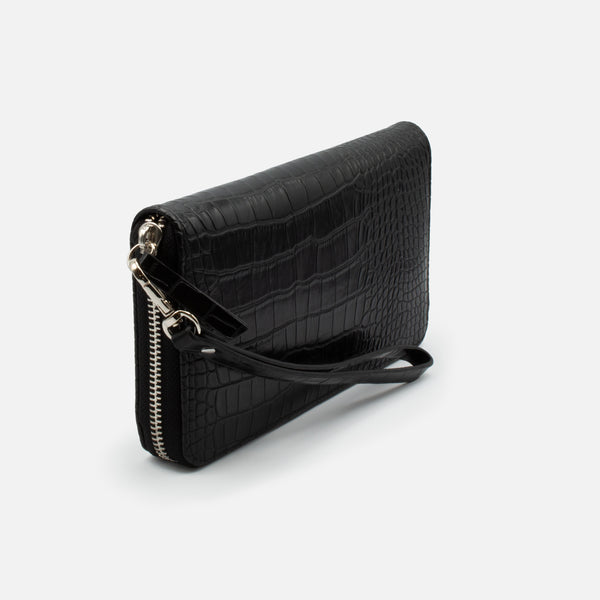 Load image into Gallery viewer, Black crocodile skin pattern wallet with strap
