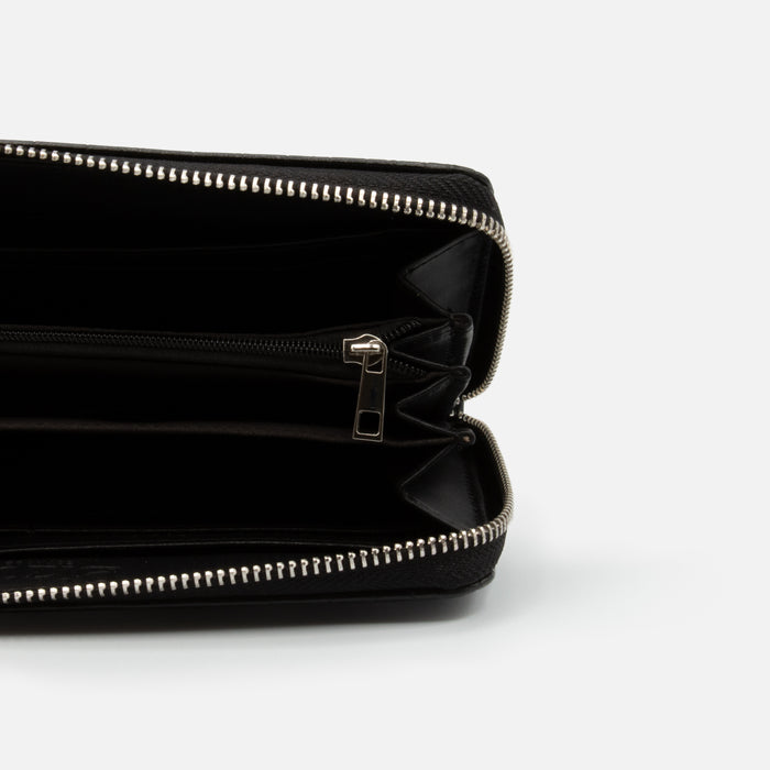 Black crocodile skin pattern wallet with strap