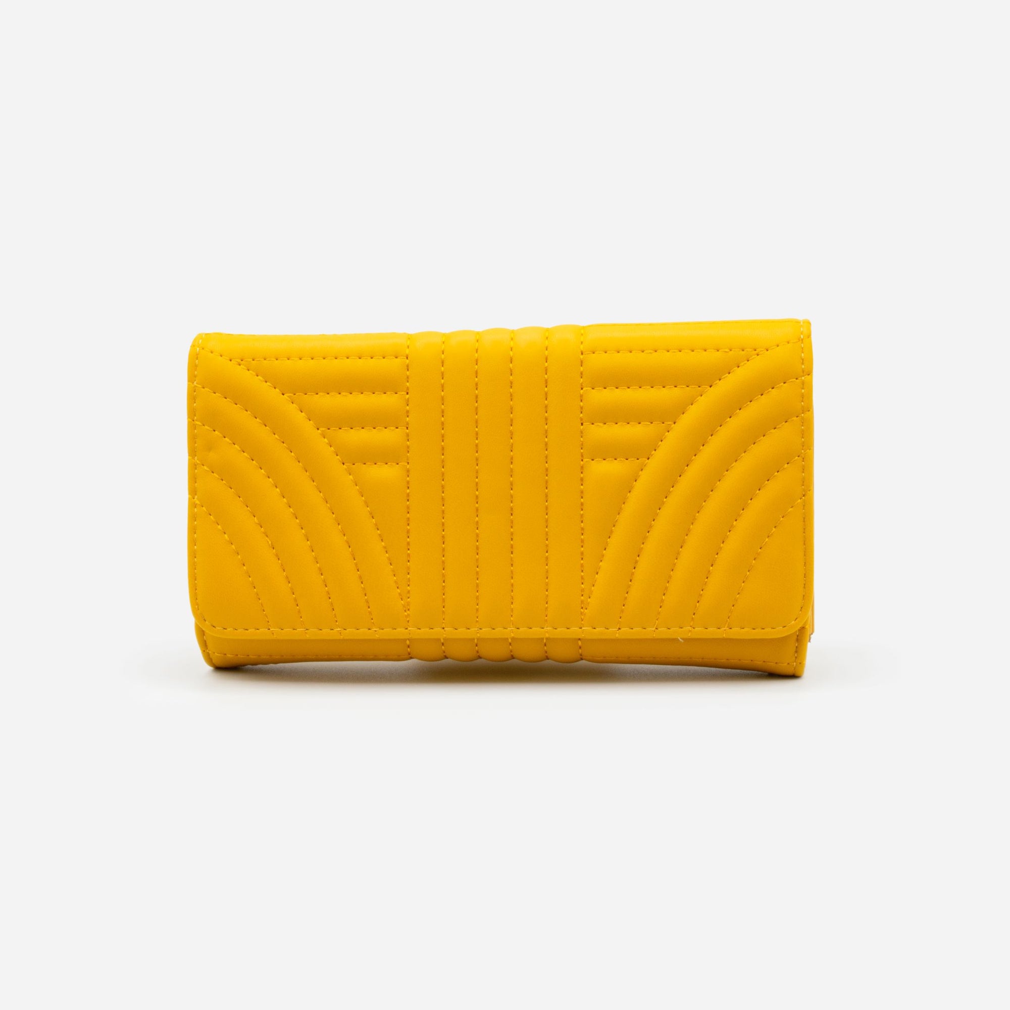 Mustard yellow wallet quilted with linear patterns