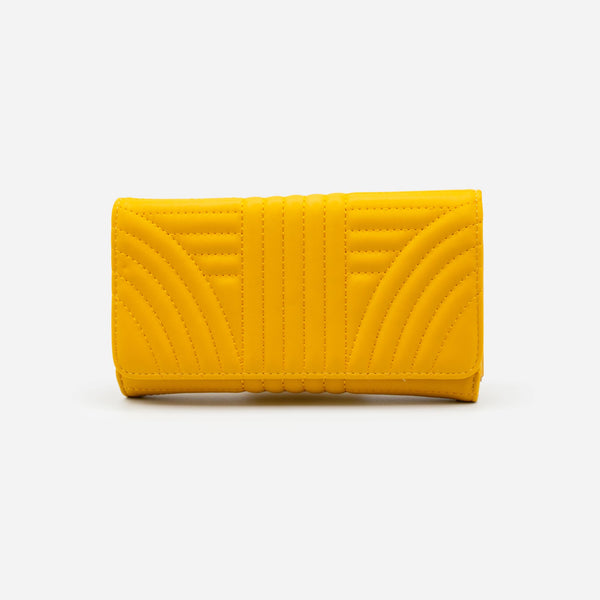 Load image into Gallery viewer, Mustard yellow wallet quilted with linear patterns
