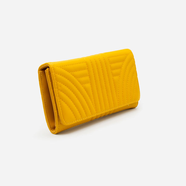 Load image into Gallery viewer, Mustard yellow wallet quilted with linear patterns
