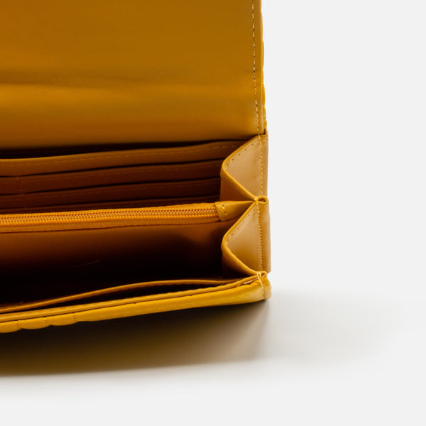 Load image into Gallery viewer, Mustard yellow wallet quilted with linear patterns
