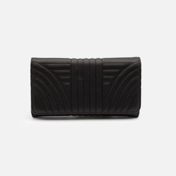 Load image into Gallery viewer, Black quilted wallet with linear patterns
