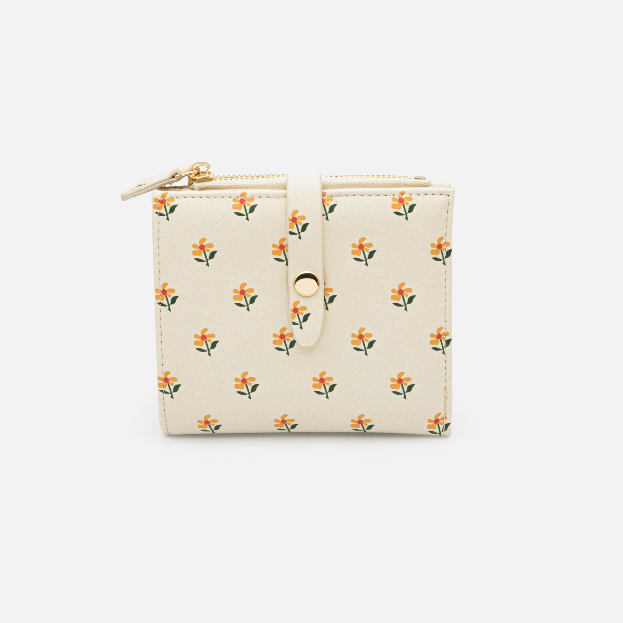 Petit portefeuille beige à imprimé de fleurs orangées