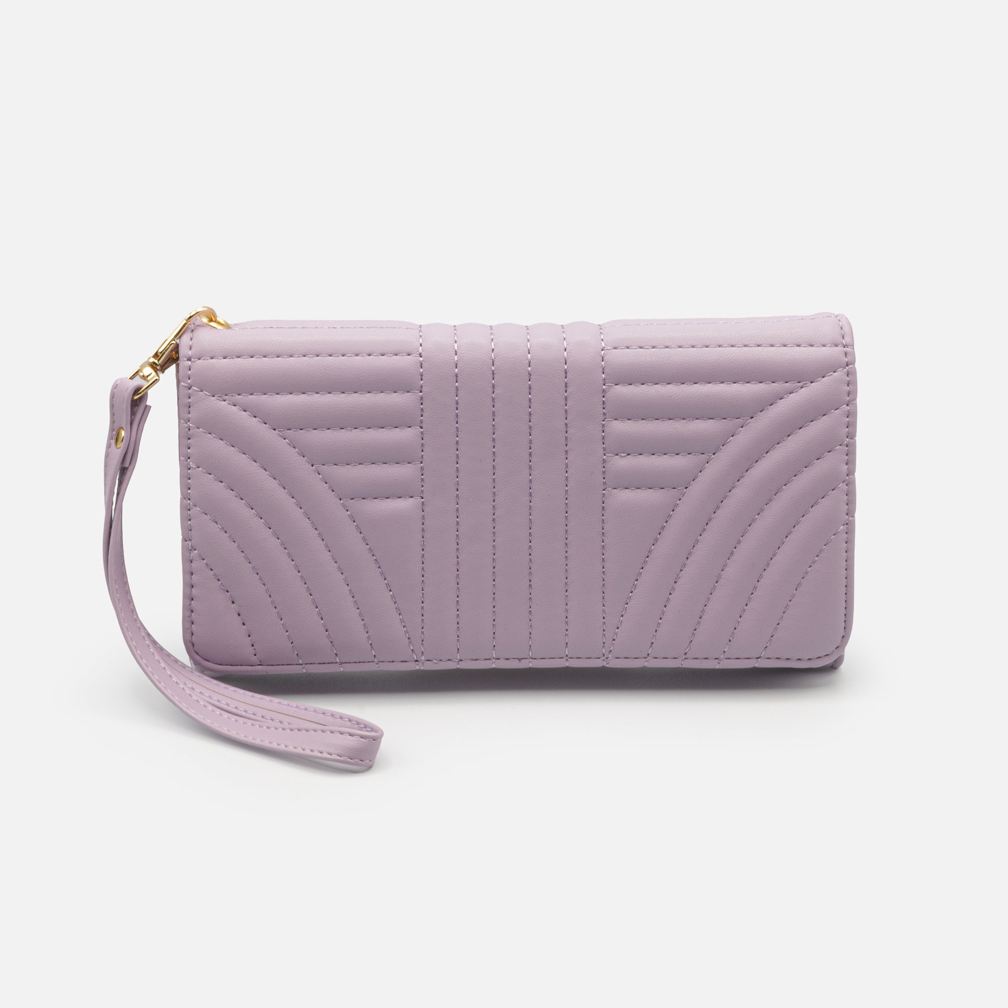 Lilac quilted wallet with linear patterns